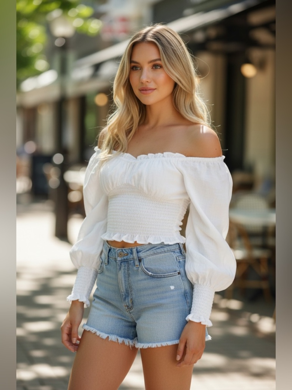 Revolve Faithfull the Brand White Off-the-Shoulder
Smocked Peplum Top